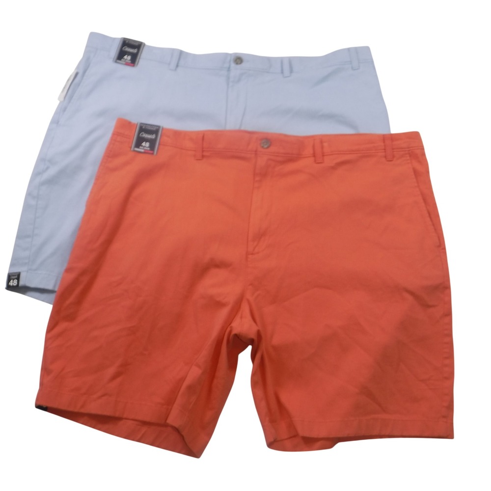 Roundtree & Yorke Mens 48 Shorts Lot 2 Classic Fit Flat Front Chino Stretch New